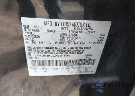 2010 Ford Edge Limited from USA, damaged, VIN 2FMDK3KCXABB16063
